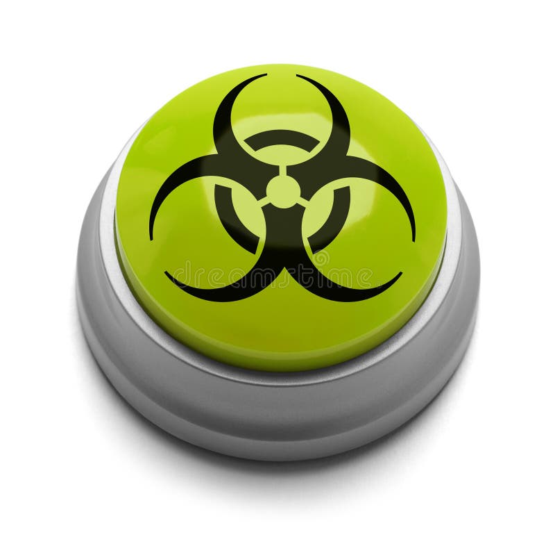 Green and Black Bio Hazard Button Isolated on White Background.