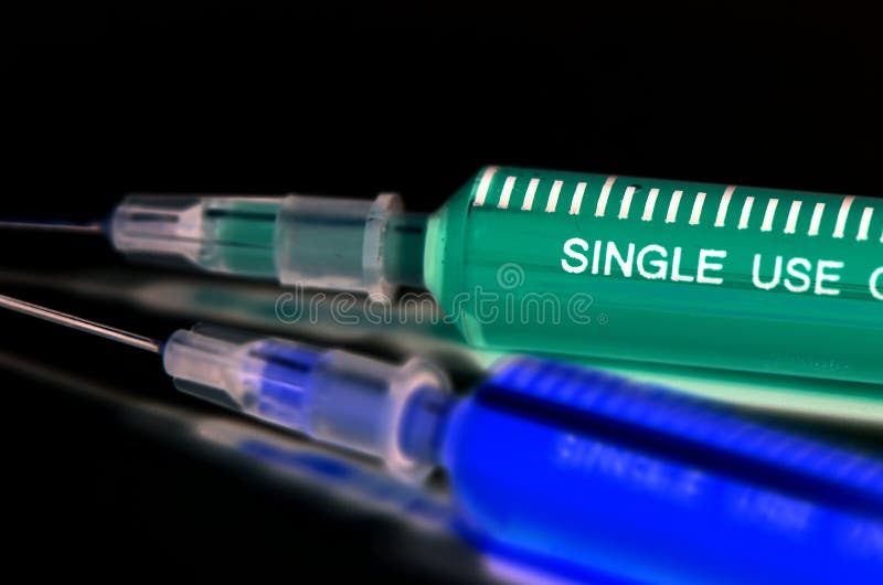 Disposable syringes with needle filled with different regimen of bio-hazard medication.