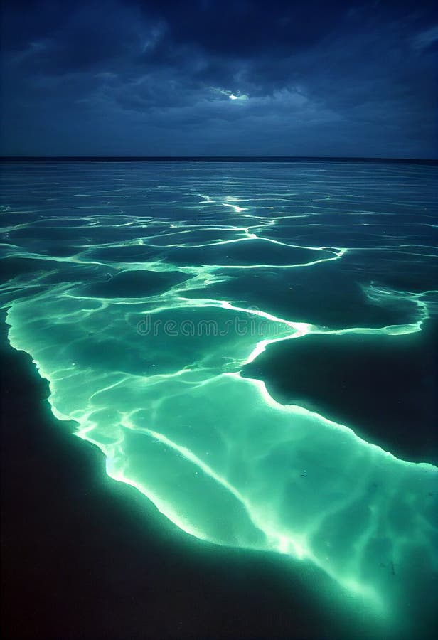 Bioluminescence. Bio Luminescent Ocean. Ai Generated. Bioluminescent