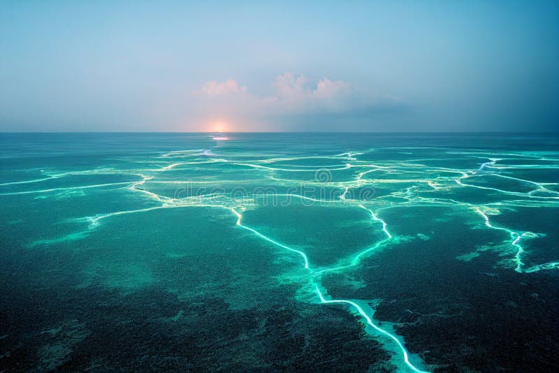 Bioluminescence. Bio Luminescent Ocean. Ai Generated. Bioluminescent