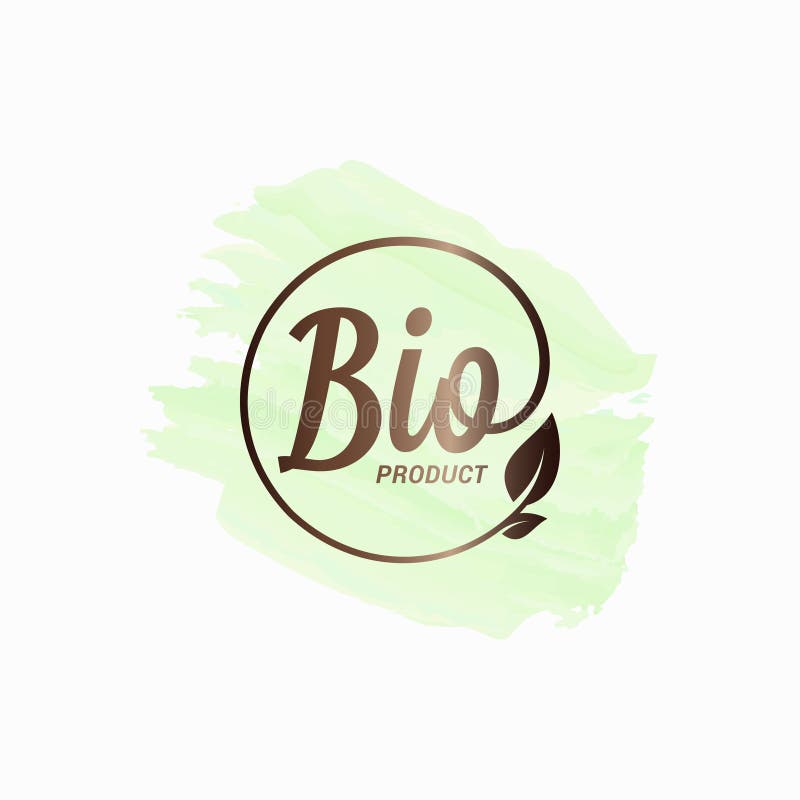 Bio Product Watercolor Design. Bio Logo with Leaf Stock Vector