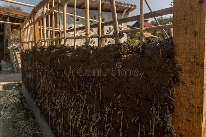 Bioconstruction, Earthen Walls Built with Straw and Mud Stock Image