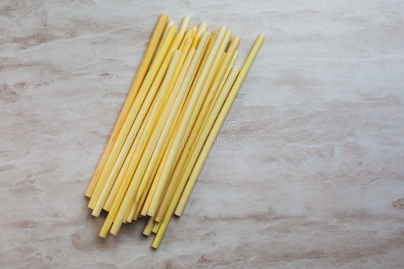 Biodegradable Compostable Natural Straws, Made from Cane Stock Photo