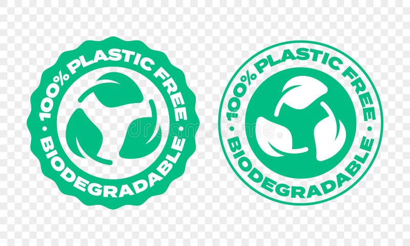 Biodegradable plastikowa pakunek etykietka Wektorowy compostable i życiorys recyclable eco liścia życzliwy zielony logo ilustracji