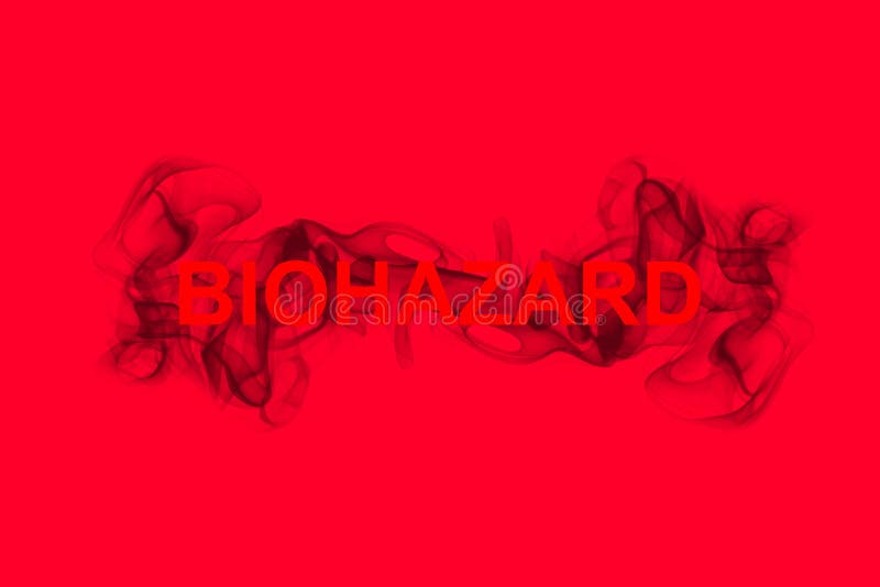Biohazard Word in English in Smoke on Red Background Stock Illustration