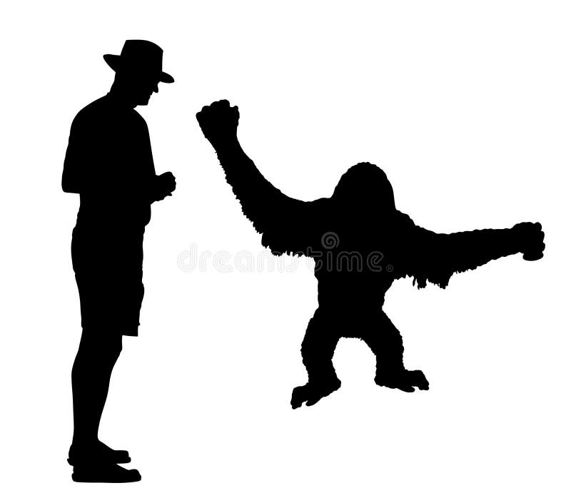 Biolog naukowiec obserwuje zachowanie izolowanej sylwetki małp orangutanowych. royalty ilustracja