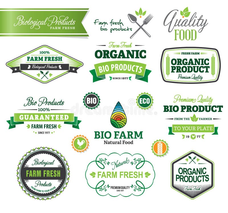 Biological and Natural Farm Fresh crests, icons an