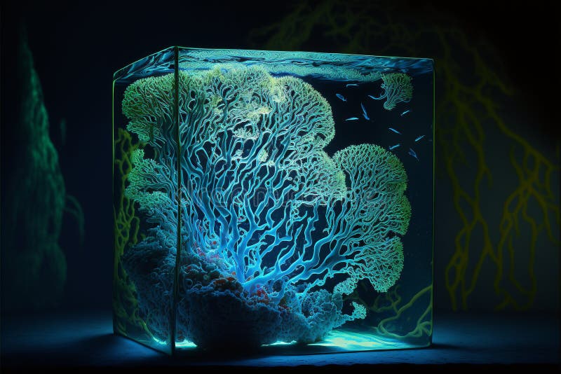 Bioluminescent Coral in a Designer Concept Design Aquarium vector illustration