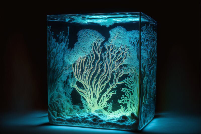 Bioluminescent Coral in a Designer Concept Design Aquarium stock illustration