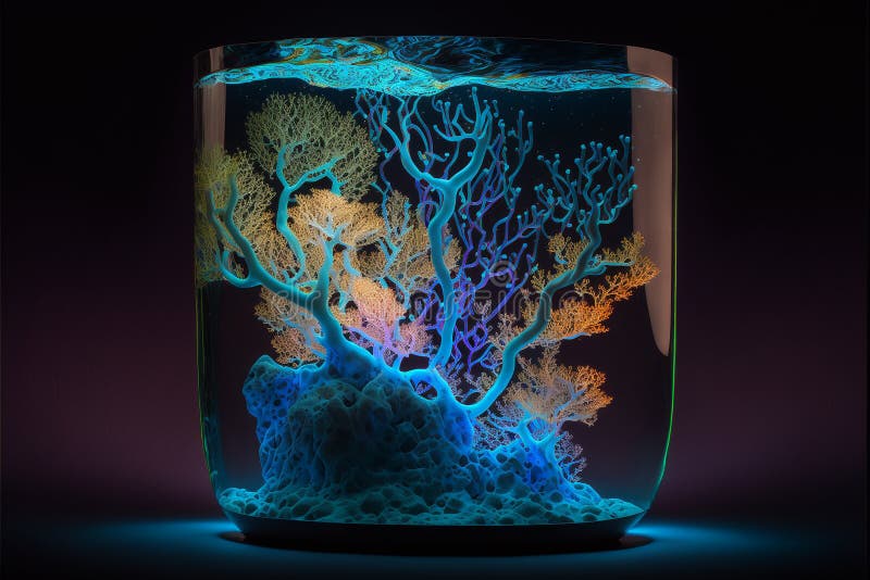 Bioluminescent Coral in a Designer Concept Design Aquarium stock illustration