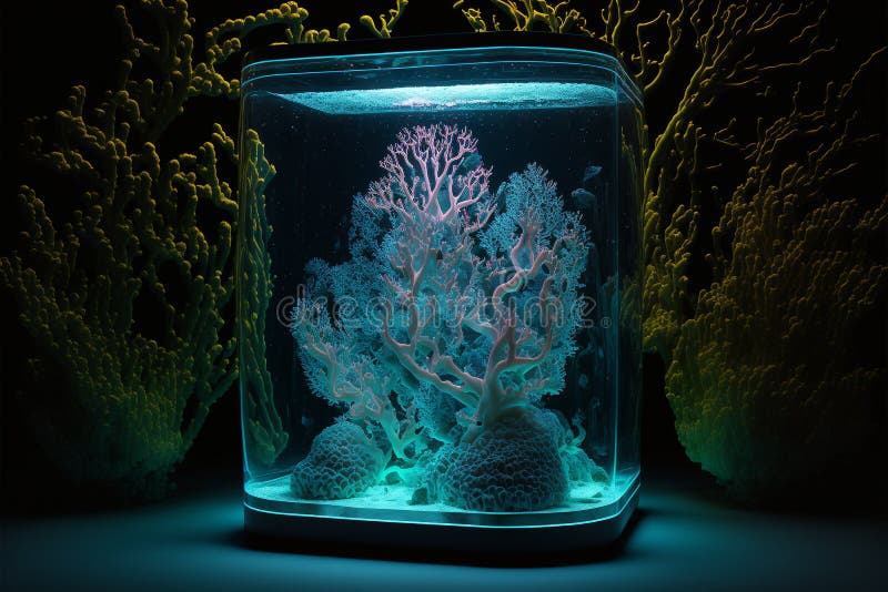 Bioluminescent Coral in a Designer Concept Design Aquarium stock illustration