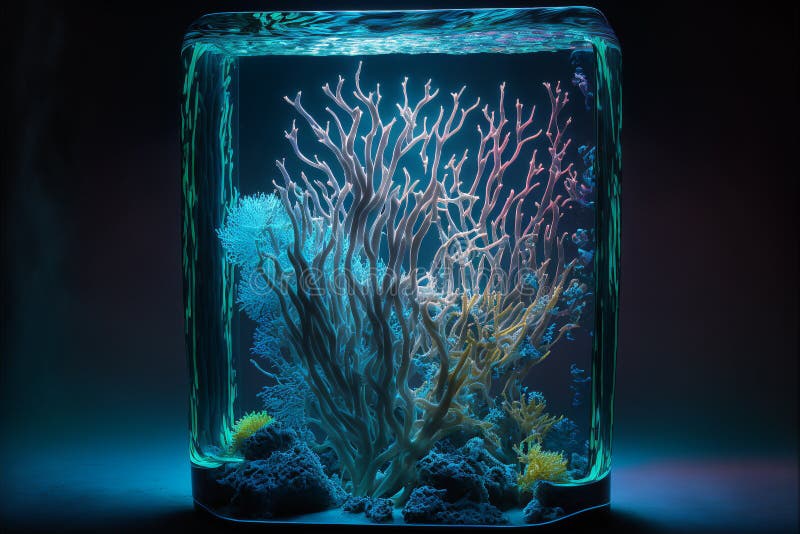 Bioluminescent Coral in a Designer Concept Design Aquarium vector illustration