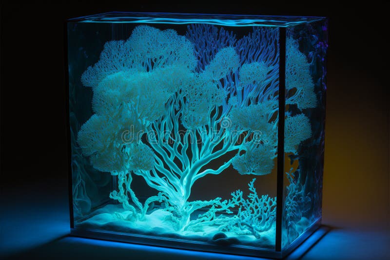 Bioluminescent Coral in a Designer Concept Design Aquarium stock illustration