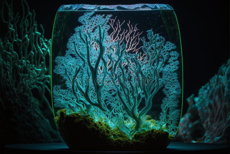 Bioluminescent Coral in a Designer Concept Design Aquarium vector illustration
