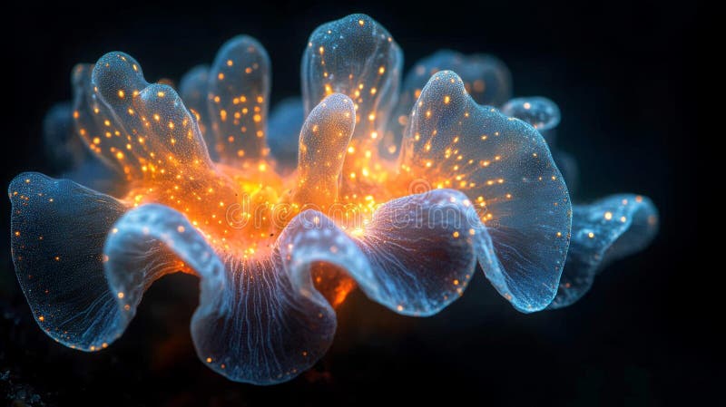 Bioluminescent coral underwater - generative ai stock illustration