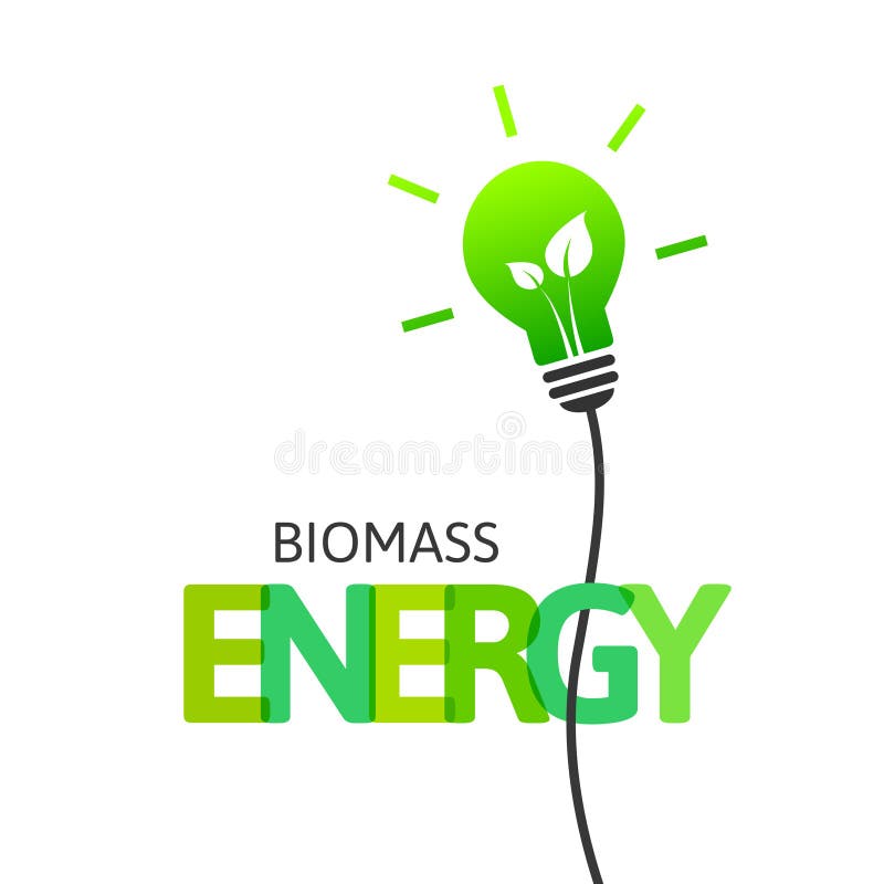 Biomass energy concept with lightbulb and leaves stock illustration