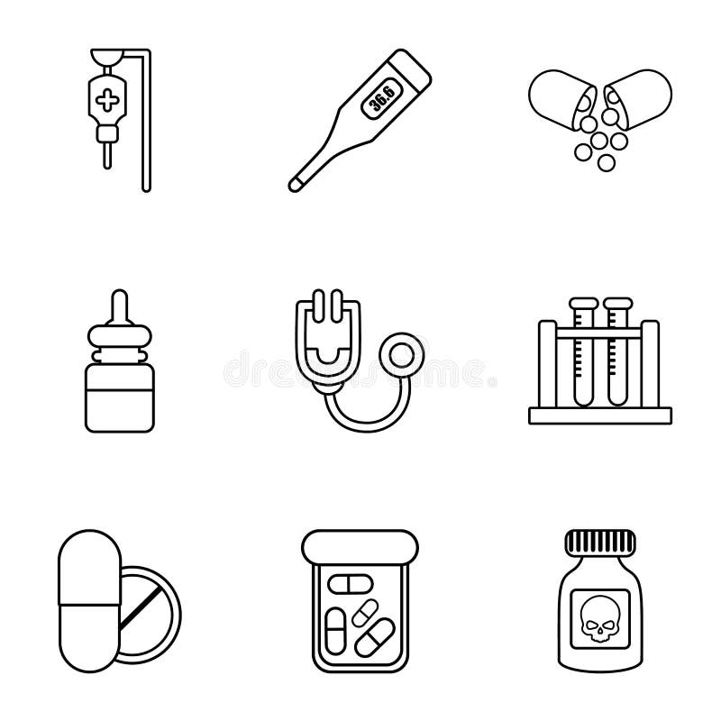 Biomedical Science Icons Set, Outline Style Stock Vector - Illustration