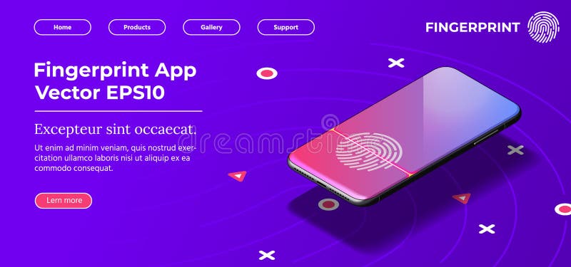 Biometric Access Control In Isometric Vector Illustration. Fingerprint Screening Security System Concept. Digital Touch Scan Identification Or Electronic Sensor Authentication. Web Banner Layout.