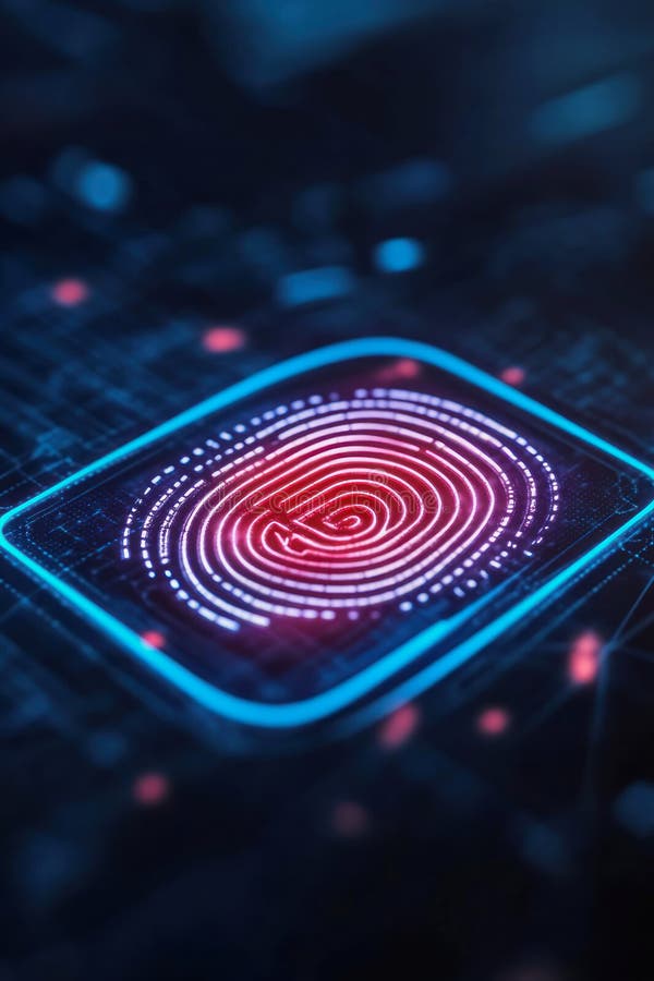 Biometric fingerprint scan displayed on a digital interface at a tech lab during a high-tech research session stock photography