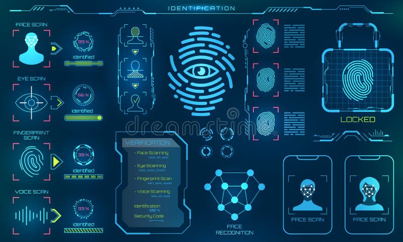 Biometric Identification or Recognition System of Person, Line Icons of Identity Verification Sign stock illustration