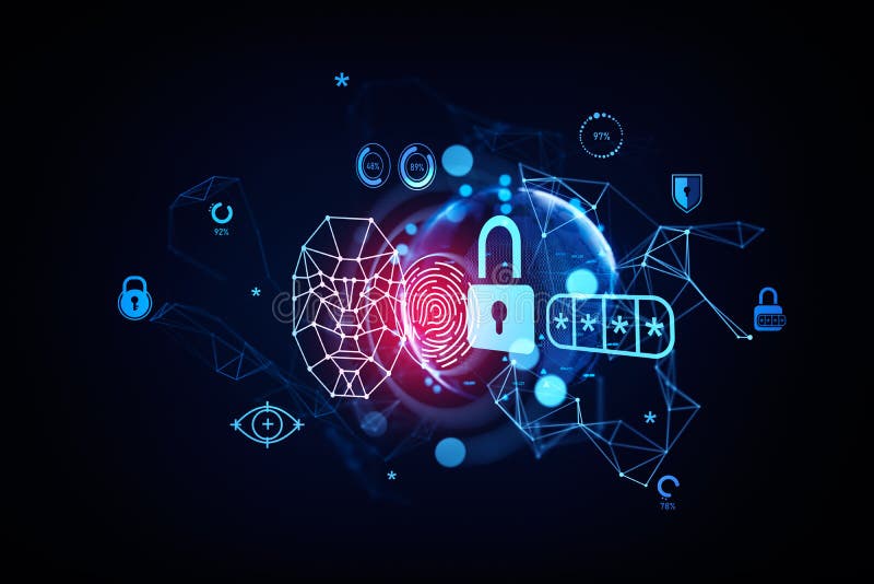 Biometric Scanning and Digital Hologram, Security and Data Access Stock