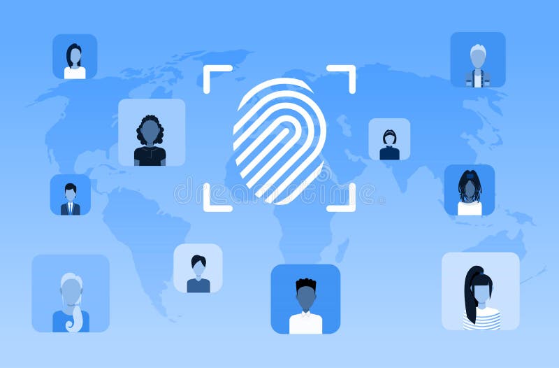 Biometrische van de de gegevensbeschermingtoegang van de vingerafdrukveiligheid van de de computertechnologiegebruiker toekomstig vector illustratie Biometrische van de de gegevensbeschermingtoegang van de vingerafdrukveiligheid van de de computertechnologiegebruiker toekomstig vector illustratie