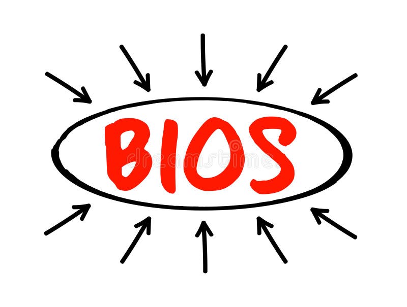 Bios grundläggande inmatningssystem är fast programvara som används för att tillhandahålla körtidstjänster för operativsystem och royaltyfri illustrationer
