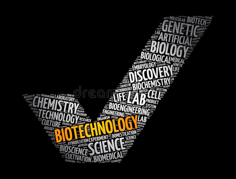 Bioteknologisk kontroll markera ordmolnsambandskoncept bakgrund stock illustrationer