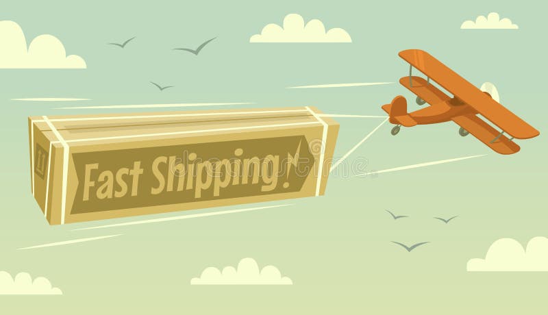 Biplane and fast shipping stock illustration
