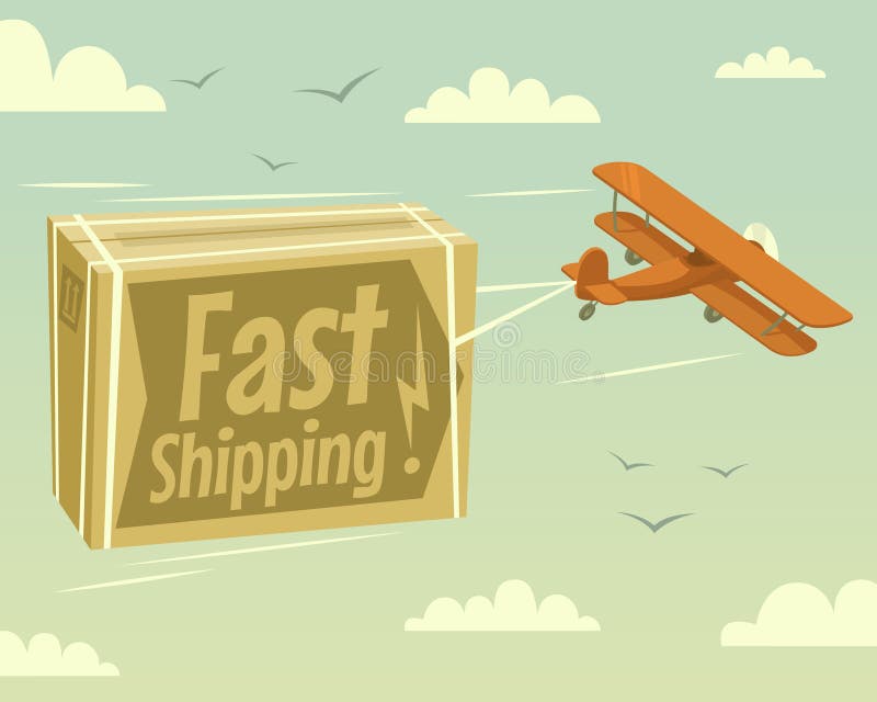 Biplane and fast shipping stock illustration