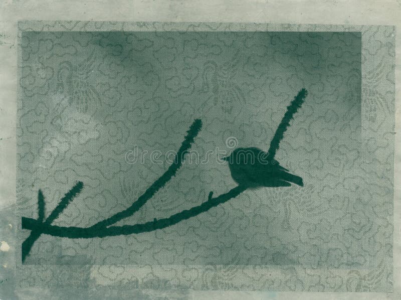 Mindful analog mixed medium artwork. Photograph of a forest bird printed on collaged traditional Japanese papers. Mindful analog mixed medium artwork. Photograph of a forest bird printed on collaged traditional Japanese papers.