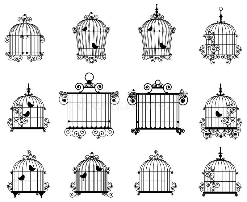Silhouette of a decorative bird cages