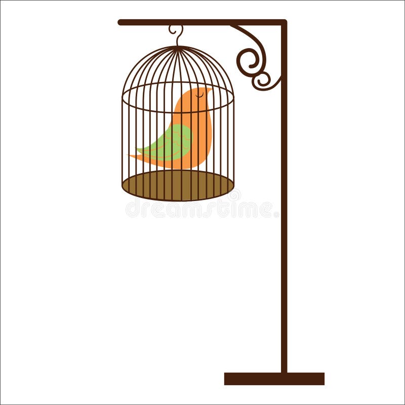 Bird Cages Hanging on Tree Branches. Vector Illustration Decorative