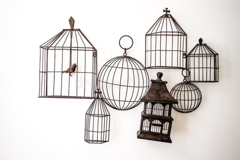 Bird Cages Hanging on the Wall Stock Photo Image of concrete, captive