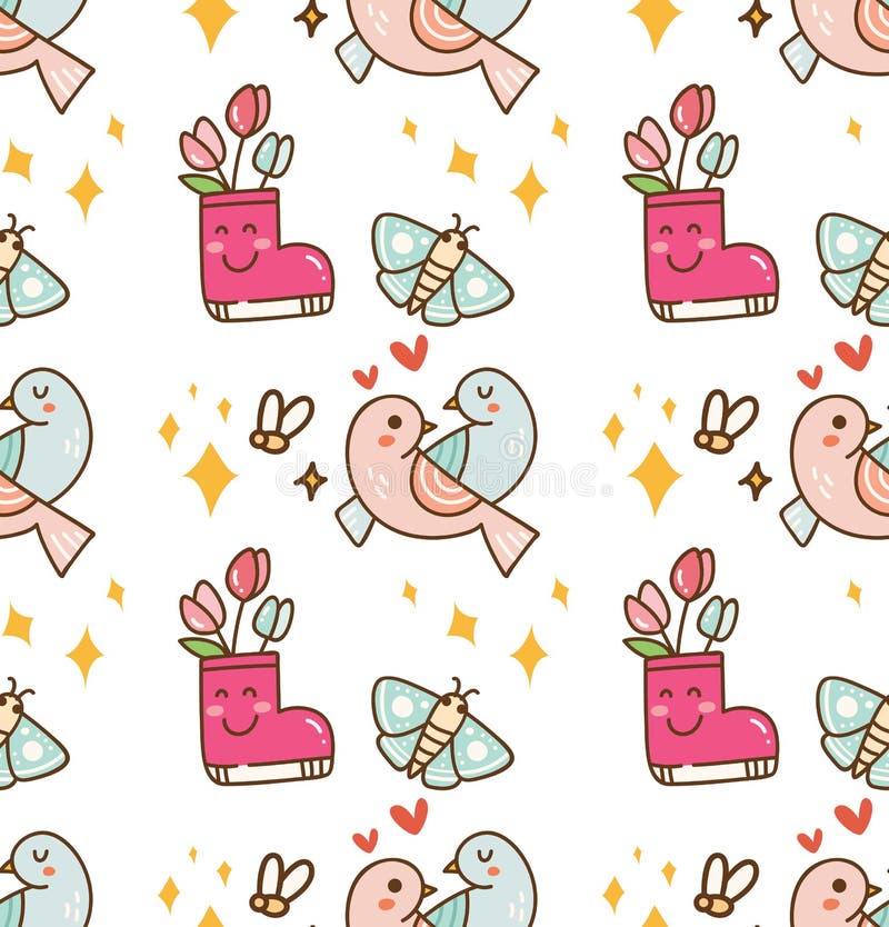 Bird couple with flower kawaii background