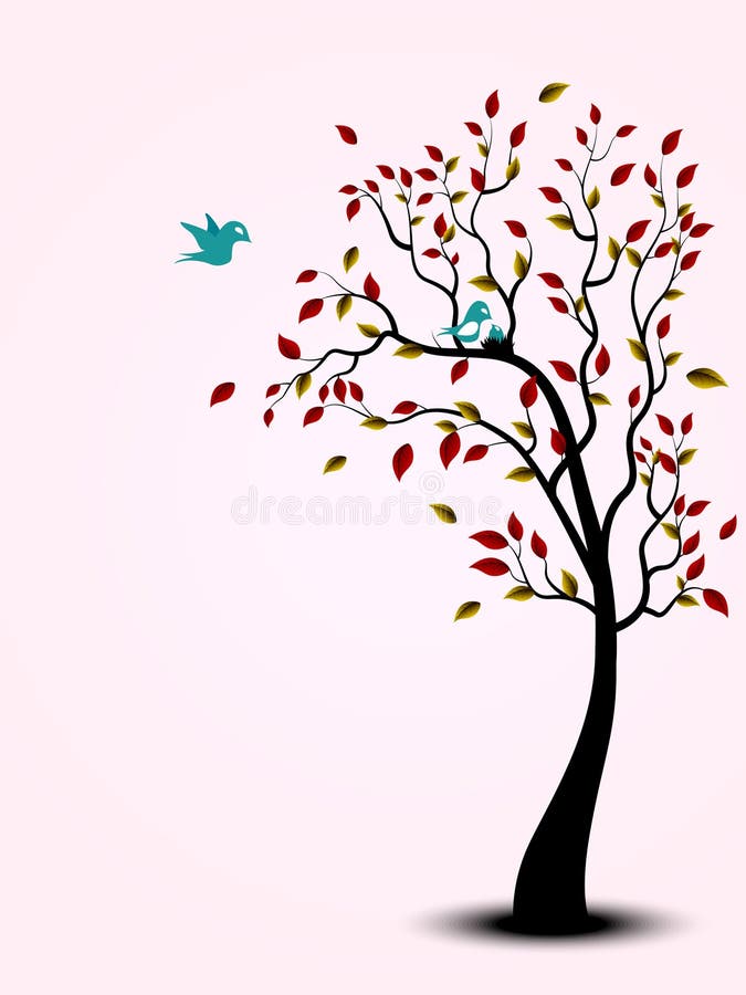 Bird family on the tree - full color