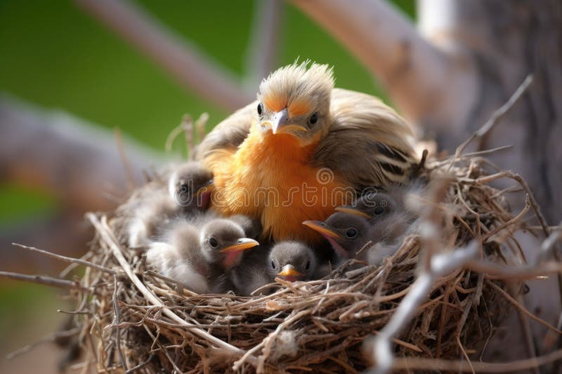A Bird Feeding Its Chicks in a Nest Stock Photo Image of nest, family