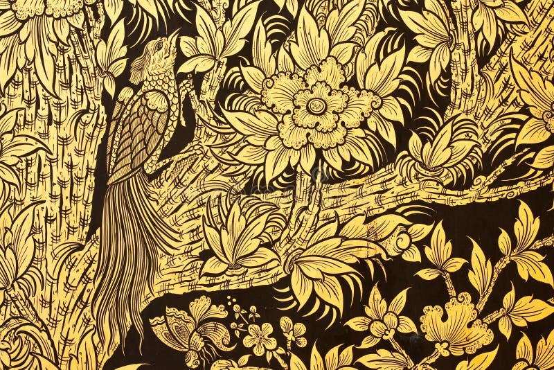 Bird and flower in traditional Thai style painting