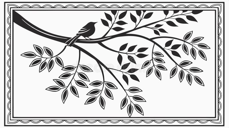 Bird on a leafy branch framed nature illustration vector design Generative AI stock illustration