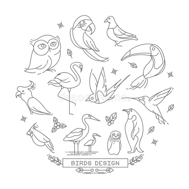 Bird line icons with outline style