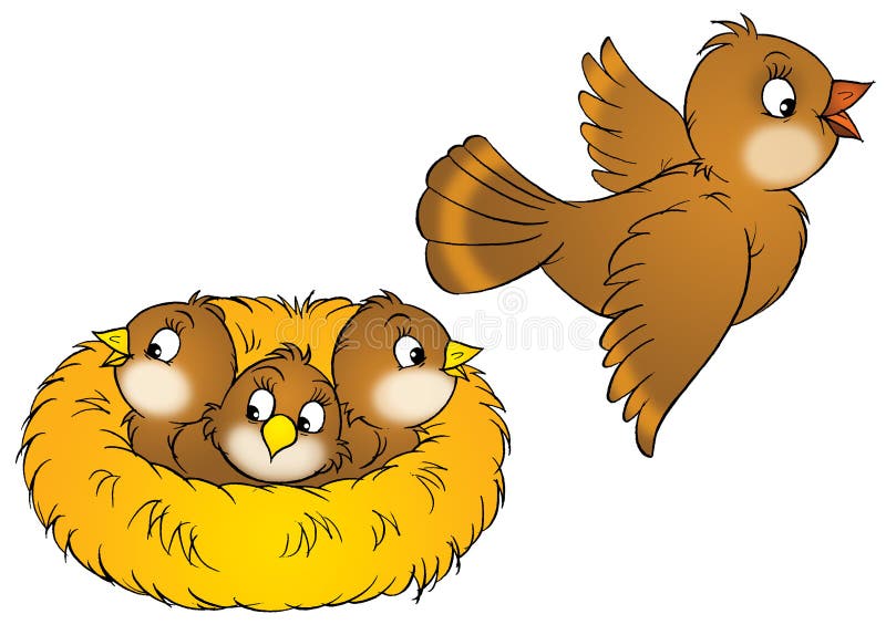 Bird and nestlings stock illustration