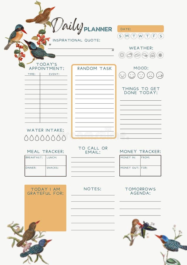 Bird Planner Digital Planning Insert Sheet Printable Page Template