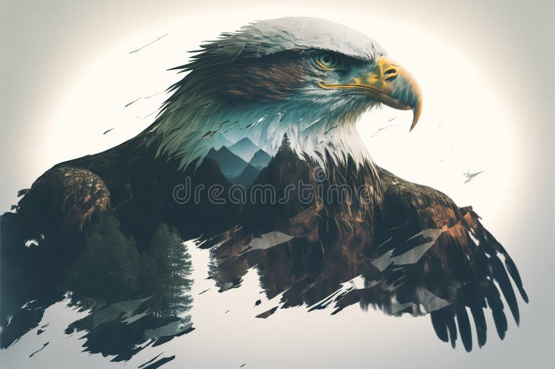 Bird of of Prey Eagle Portrait with Double Exposure Nature Background ...
