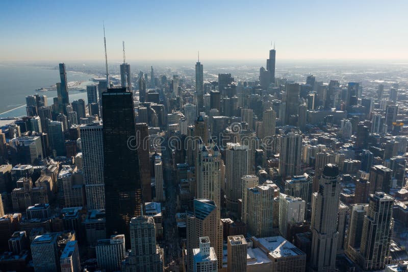 Bird`seye View of Chicago Downtown in the Winter Stock Image Image