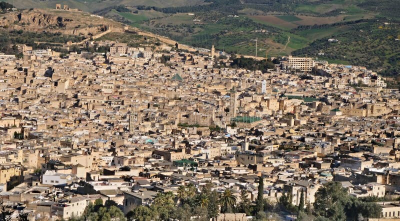 A bird`s eye view of the city of Fez in Morocco. Fez is a city in northern inland Morocco and the capital of the Fas-Meknas