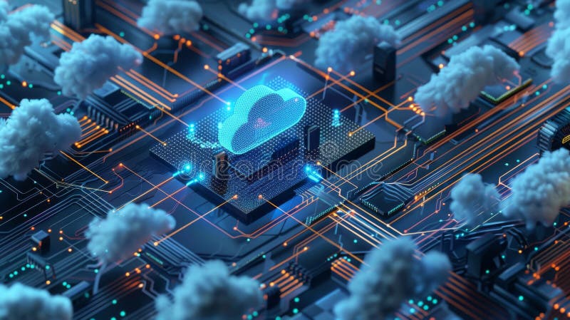 A bird\'s eye view of a cloud storage facility with adaptive fault tolerance royalty free illustration