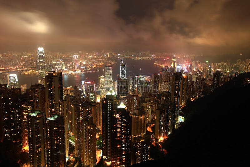 A bird s eye view of Hongkong at night