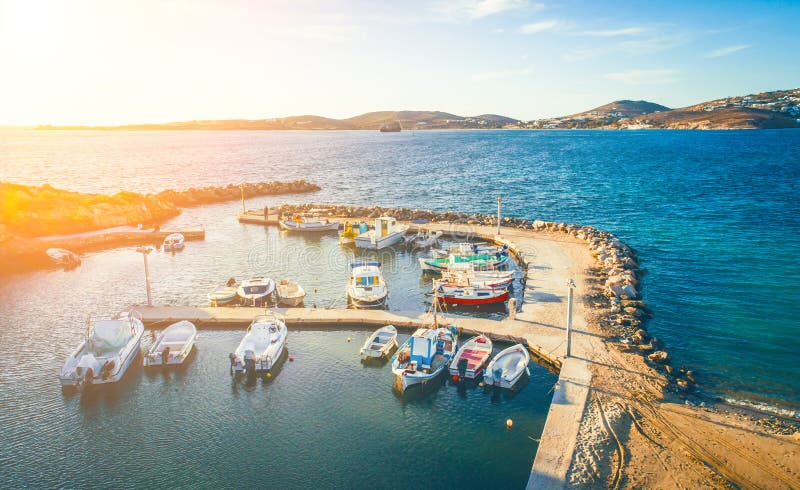 Bird`s eye view on motorboats at marina, Paros island royalty free stock images Bird`s eye view on motorboats at marina, Paros island royalty free stock images