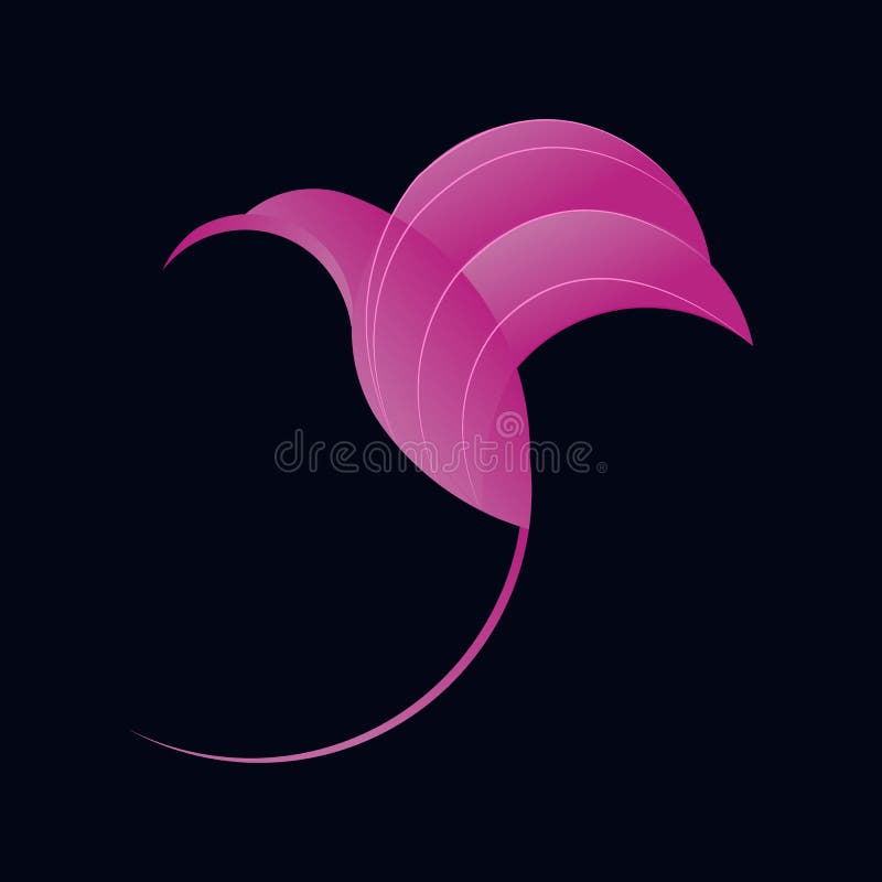 Silhouette of a pink and burgundy bird of paradise on a dark background. The design is suitable for logo, decor, pictures, decoration, emblem, mascot, symbol, print on clothes. Vector isolated illustration