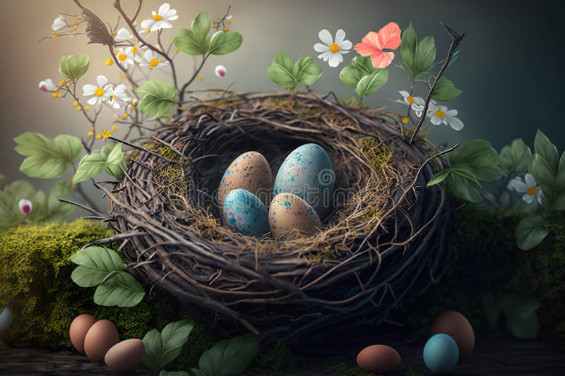 Bird S Nest with Easter Eggs. Happy Easter Stock Illustration